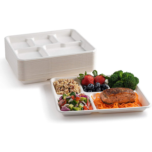 Eco-friendly Sugarcane Bagasse Tray with 5 Compartment