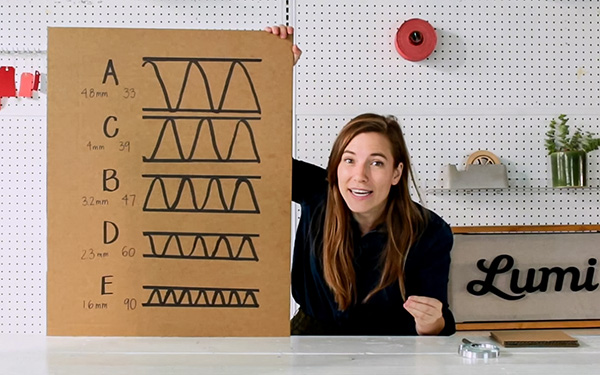Girl explaining cardboard flute types