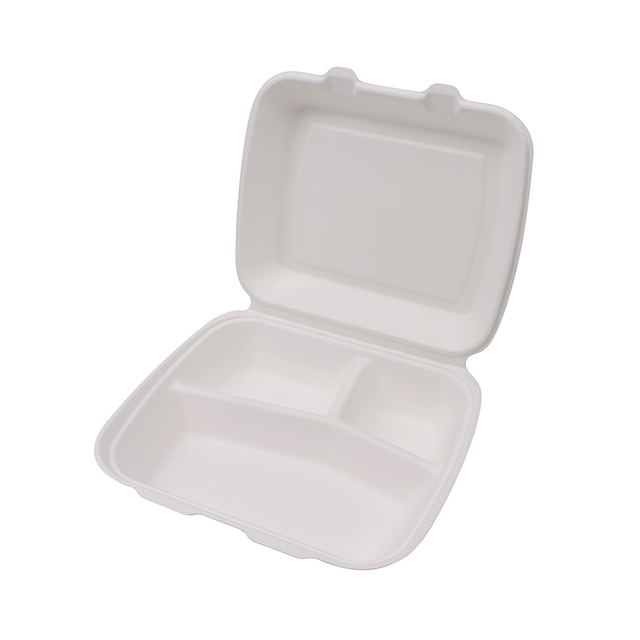 Biodegradable 9'' Disposable Sugarcane Food Container with 3 Compartment