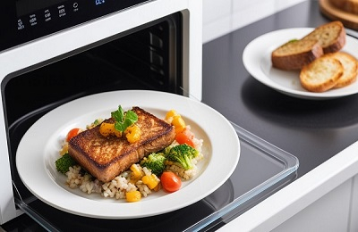 Place the white Porcelain Plates with food in the microwave for heating..jpg