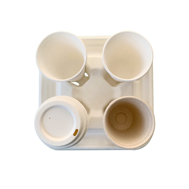 100% Compostable 4 Compartments Sugarcane Bagasse Cup Carrier