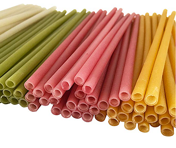 Eco-friendly pasta straws in different colors.