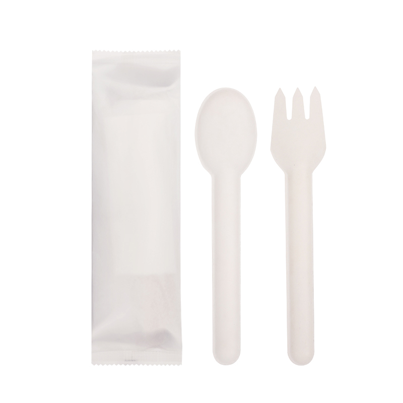 Wrapped 6 inch Biodegradable Bleached Bagasse Cutlery Set