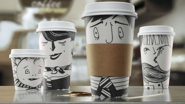 Coffee cups with a wraparound design