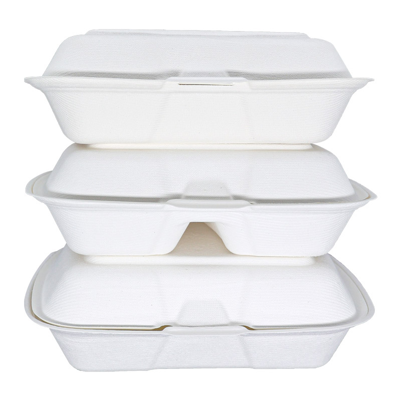 Compostable 9" Sugarcane Takeout Container with 2 Compartments