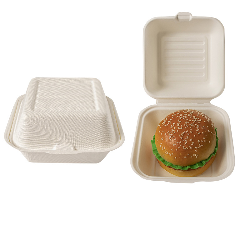 Biodegradable 6 Inch Sugarcane Bagasse Burger Clamshell Container