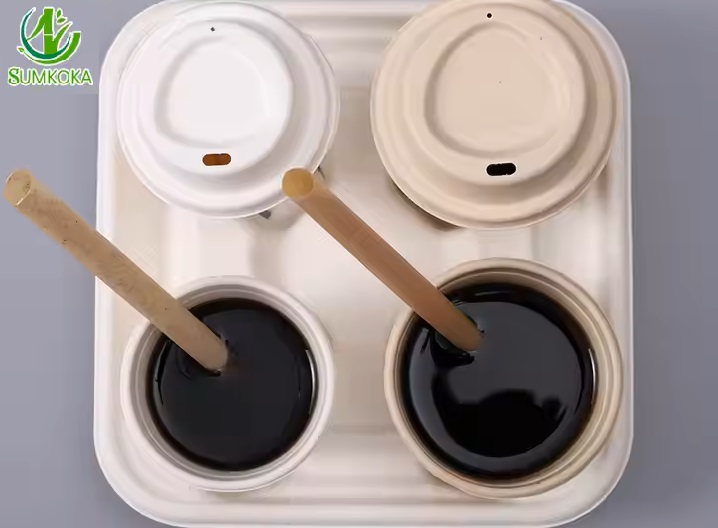 Disposable bagasse cups and straws.