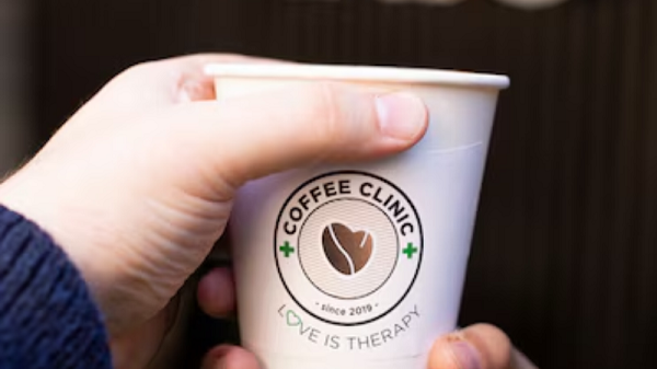 Custom coffee cup with logo in the center