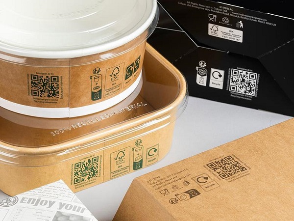 Customized branded food packaging, including QR codes, shapes, and lids.