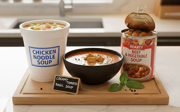 Comparison of soup bowls for dine-in and takeout.
