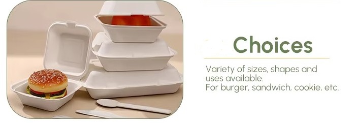 Disposable clamshell containers of various sizes sit on the table.