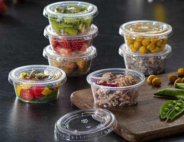 Disposable plastic bowl with lid