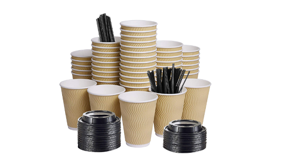 Ripple-walled coffee cups, lids and spoons