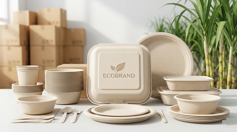 Imprinting the brand logo on compostable sugarcane bagasse burger boxes.png