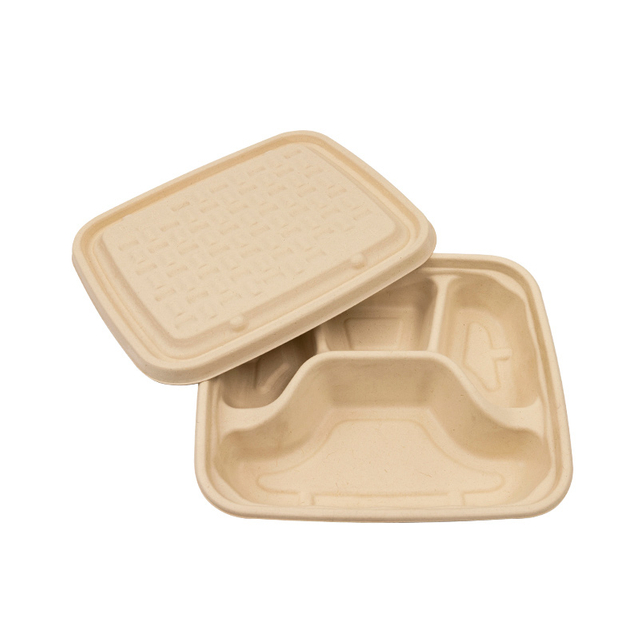 4 Compartments Compostable Bagasse Food Tray with Lid