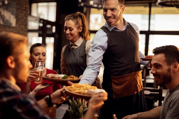 Food transport trays within the restaurant.