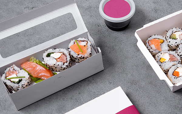 White paper sushi tray with a see through window