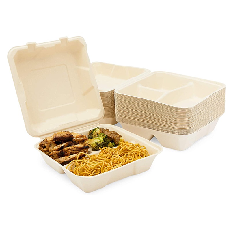 Compostable 3 Compartment Sugarcane Food Packaging Container