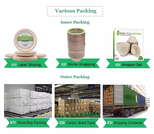 Various packaging options for sugarcane bagasse tableware..webp